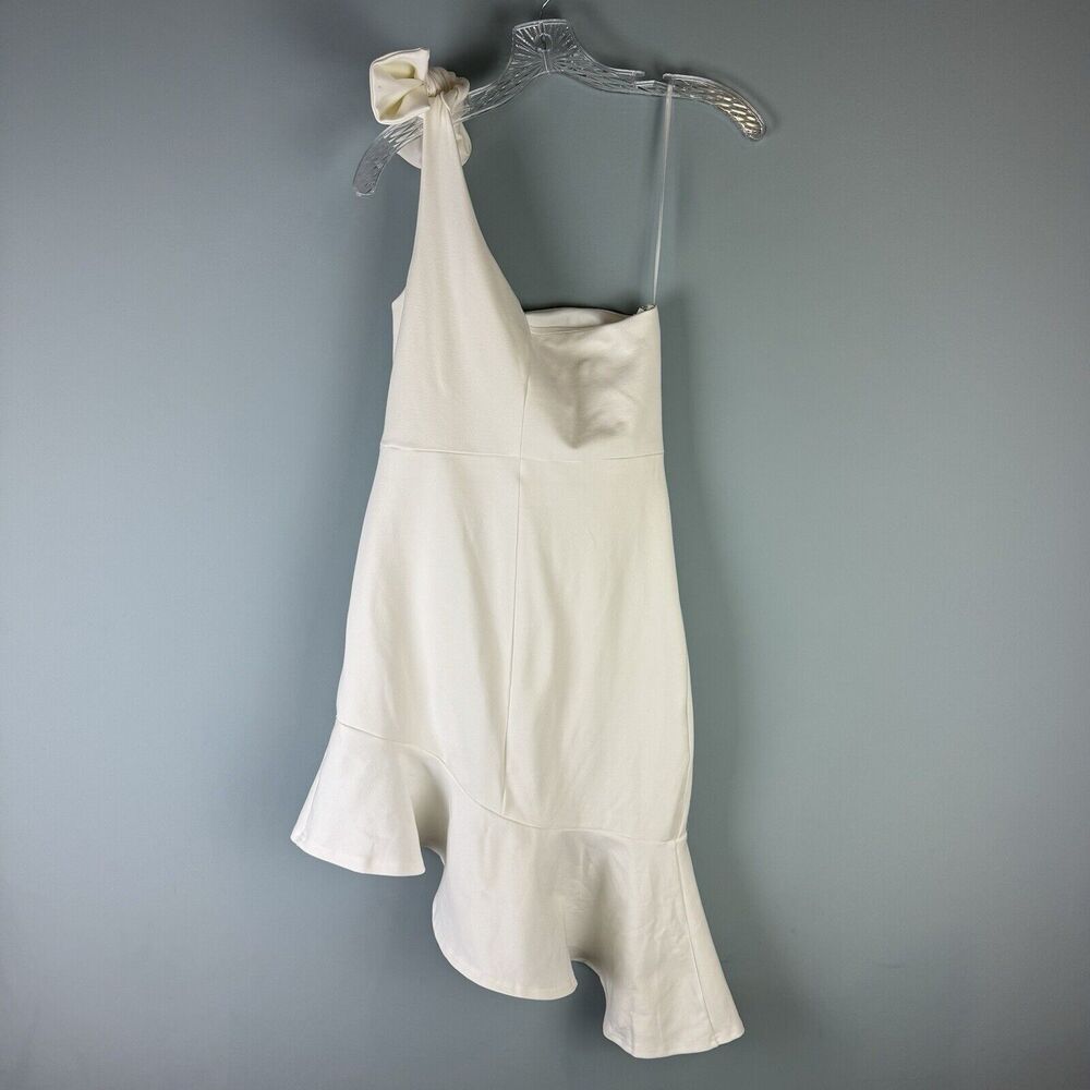 Lena Women's Size Medium White One Shoulder Assymetrical Ruffle Hem Dress - Picture 3 of 12